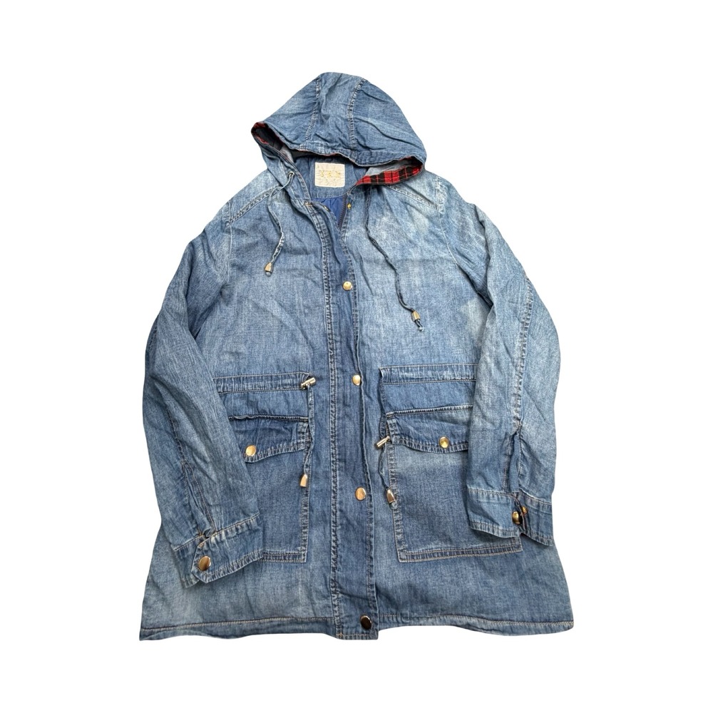 J.R.H. Denim Utility Jacket Women Blue Light Wash Cotton Hooded Workwear